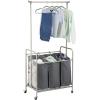 imagemDesign Portable Laundry Sorter with Wheels and Garment Hanging Bar  Heavy Duty Metal Cart System with 3 Hamper Laundry Sorter Basket Organizers and Drying Rack  SatinDark Charcoal GraySatinCharcoal