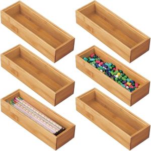 imagemDesign Wooden Bamboo Office Drawer Organizer Box Tray Stackable Storage for Drawers Cabinets Shelves Cubby or Desktop Hold Pens Pencils Supplies Echo Collection 6 Pack Natural Wood Finish1