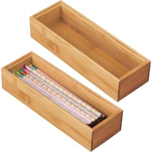 imagemDesign Wooden Bamboo Office Drawer Organizer Box Tray Stackable Storage for Drawers Cabinets Shelves Cubby or Desktop Hold Pens Pencils Supplies Echo Collection 6 Pack Natural Wood Finish2