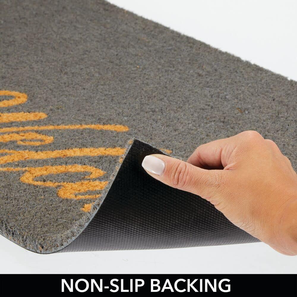 imagemDesign Rectangular Coir and Rubber Entryway Welcome Doormat with Natural Fibers for Indoor or Outdoor Use  Decorative Tree Design  Minimalistic Design  BlackWhiteGrey Cursive Welcome