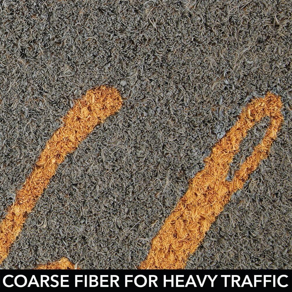 imagemDesign Rectangular Coir and Rubber Entryway Welcome Doormat with Natural Fibers for Indoor or Outdoor Use  Decorative Tree Design  Minimalistic Design  BlackWhiteGrey Cursive Welcome