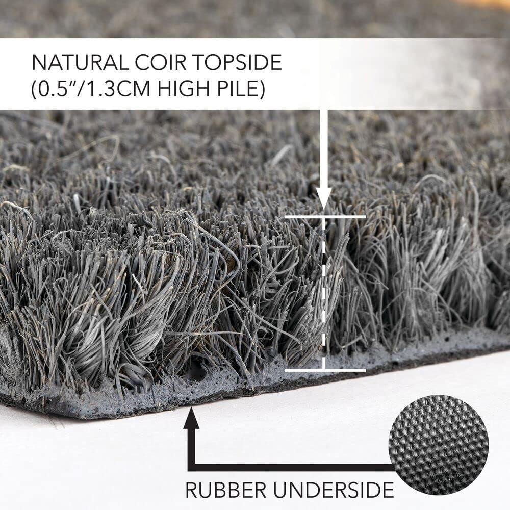 imagemDesign Rectangular Coir and Rubber Entryway Welcome Doormat with Natural Fibers for Indoor or Outdoor Use  Decorative Tree Design  Minimalistic Design  BlackWhiteGrey Cursive Welcome