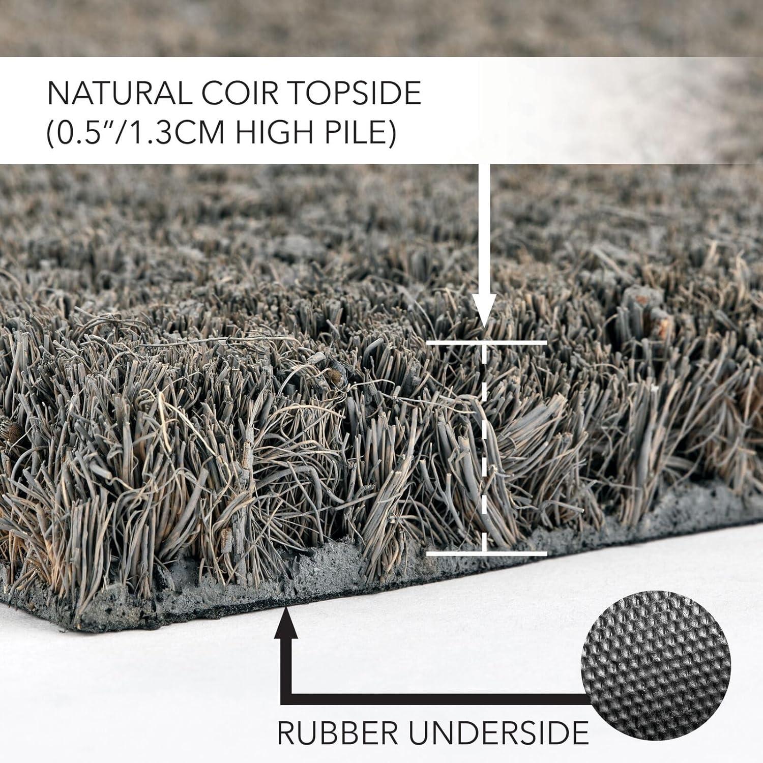 imagemDesign Rectangular Coir and Rubber Entryway Welcome Doormat with Natural Fibers for Indoor or Outdoor Use  Decorative Tree Design  Minimalistic Design  BlackWhiteGrey Line Cursive Hello