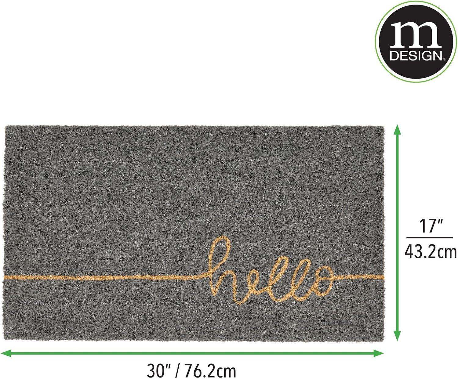 imagemDesign Rectangular Coir and Rubber Entryway Welcome Doormat with Natural Fibers for Indoor or Outdoor Use  Decorative Tree Design  Minimalistic Design  BlackWhiteGrey Line Cursive Hello