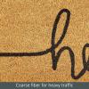 imagemDesign Rectangular Coir and Rubber Entryway Doormat with Natural Fibers for Indoor or Outdoor Use  Neutral Design  Stripe Border  Minimalistic NaturalBlackNatural Line Cursive Hello