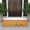 imagemDesign Rectangular Coir and Rubber Entryway Doormat with Natural Fibers for Indoor or Outdoor Use  Neutral Design  Stripe Border  Minimalistic NaturalBlackNatural Line Cursive Hello