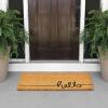 imagemDesign Rectangular Coir and Rubber Entryway Doormat with Natural Fibers for Indoor or Outdoor Use  Neutral Design  Stripe Border  Minimalistic NaturalBlackNatural Line Cursive Hello