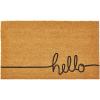 imagemDesign Rectangular Coir and Rubber Entryway Doormat with Natural Fibers for Indoor or Outdoor Use  Neutral Design  Stripe Border  Minimalistic NaturalBlackNatural Line Cursive Hello