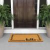 imagemDesign Rectangular Coir and Rubber Entryway Doormat with Natural Fibers for Indoor or Outdoor Use  Neutral Design  Stripe Border  Minimalistic NaturalBlackNatural Border Hello
