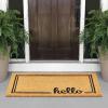 imagemDesign Rectangular Coir and Rubber Entryway Doormat with Natural Fibers for Indoor or Outdoor Use  Neutral Design  Stripe Border  Minimalistic NaturalBlackNatural Border Hello