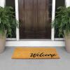 imagemDesign Rectangular Coir and Rubber Entryway Doormat with Natural Fibers for Indoor or Outdoor Use  Neutral Design  Stripe Border  Minimalistic NaturalBlackNatural Cursive Welcome