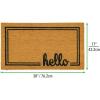 imagemDesign Rectangular Coir and Rubber Entryway Doormat with Natural Fibers for Indoor or Outdoor Use  Neutral Design  Stripe Border  Minimalistic NaturalBlackNatural Border Hello
