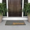 imagemDesign Rectangular Coir and Rubber Entryway Welcome Doormat with Natural Fibers for Indoor or Outdoor Use  Decorative Tree Design  Minimalistic Design  BlackWhiteGrey Cursive Welcome