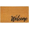 imagemDesign Rectangular Coir and Rubber Entryway Doormat with Natural Fibers for Indoor or Outdoor Use  Neutral Design  Stripe Border  Minimalistic NaturalBlackNatural Cursive Welcome