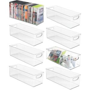 imagemDesign Plastic Video Game and DVD Storage Organizer  Game and Movie Disc Holder Bin with Handles for Home Media Console Stand and Closet Shelf  Ligne Collection  8 Pack  ClearClear