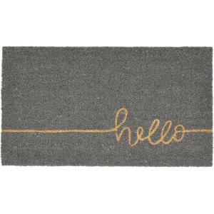 imagemDesign Rectangular Coir and Rubber Entryway Welcome Doormat with Natural Fibers for Indoor or Outdoor Use  Decorative Tree Design  Minimalistic Design  BlackWhiteGrey Line Cursive Hello