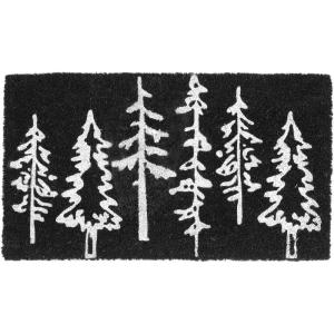 imagemDesign Rectangular Coir and Rubber Entryway Welcome Doormat with Natural Fibers for Indoor or Outdoor Use  Decorative Tree Design  Minimalistic Design  BlackWhiteBlack Trees