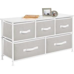 imagemDesign 2165quot High Steel FrameWood Top Storage Dresser Furniture Unit with 5 Removable Fabric Drawers  Wide Bureau Organizer for Bedroom Living Room Closet  Jane Collection CreamWhiteLight GrayWhite