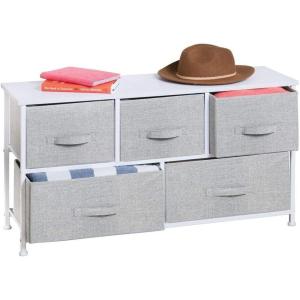 imagemDesign 2165quot High Steel FrameWood Top Storage Dresser Furniture Unit with 5 Removable Fabric Drawers  Wide Bureau Organizer for Bedroom Living Room Closet  Jane Collection CreamWhiteGray
