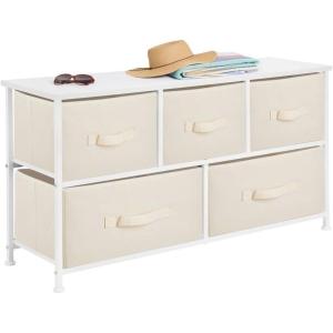 imagemDesign 2165quot High Steel FrameWood Top Storage Dresser Furniture Unit with 5 Removable Fabric Drawers  Wide Bureau Organizer for Bedroom Living Room Closet  Jane Collection CreamWhiteCreamWhite