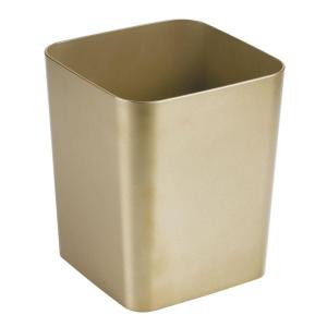 imagemDesign Square ShatterResistant Plastic Small Trash Can Wastebasket Garbage Container Bin for Bathrooms Powder Rooms Kitchens Home Offices  Soft Brass FinishSoft Brass
