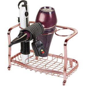 imagemDesign Steel Bathroom Countertop Hair Tool Storage Organizer Accessory Basket Tray Vanity Table Holder for Hair Dryer Straightener Curling Iron Styling Products Hyde Collection  ChromeRose Gold