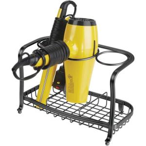 imagemDesign Steel Bathroom Countertop Hair Tool Storage Organizer Accessory Basket Tray Vanity Table Holder for Hair Dryer Straightener Curling Iron Styling Products Hyde Collection  ChromeMatte Black