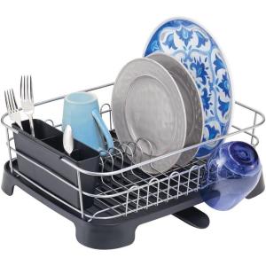imagemDesign Alloy Steel Sink Dish Drying Rack Holder wPlastic Swivel Spout Drainboard Tray  Dish RackDish Drainer Storage Organizer for Kitchen Counter  Holds Plates Concerto Collection SilverBlackSilverBlack