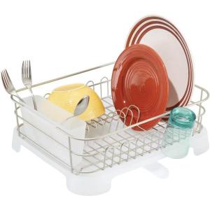 imagemDesign Alloy Steel Sink Dish Drying Rack Holder wPlastic Swivel Spout Drainboard Tray  Dish RackDish Drainer Storage Organizer for Kitchen Counter  Holds Plates Concerto Collection SilverBlackSatinFrost