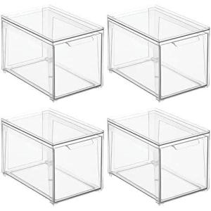 imagemDesign Plastic Stackable Bathroom Storage Organizer Bin Containers with Front Pull Drawer for Bathroom Countertop Vanity Closet Shelves  Holder for Beauty Accessories  Lumiere Collection  Clear8 x 12 x 8 Pack of 4