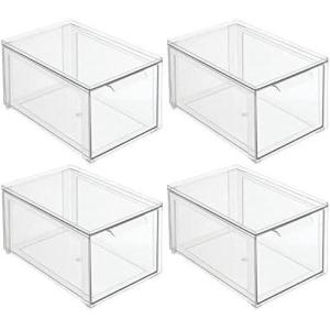 imagemDesign Plastic Stackable Bathroom Storage Organizer Bin Containers with Front Pull Drawer for Bathroom Countertop Vanity Closet Shelves  Holder for Beauty Accessories  Lumiere Collection  Clear8 x 12 x 6 Pack of 4