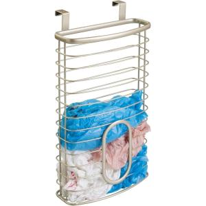 imagemDesign Steel Hanging Cabinet Storage Organizer Holder for Kitchen Pantry  Holds Plastic Sandwich Garbage Grocery and Trash Bags Wrap Foil Pack  Spira Collection  ChromePearl Champagne