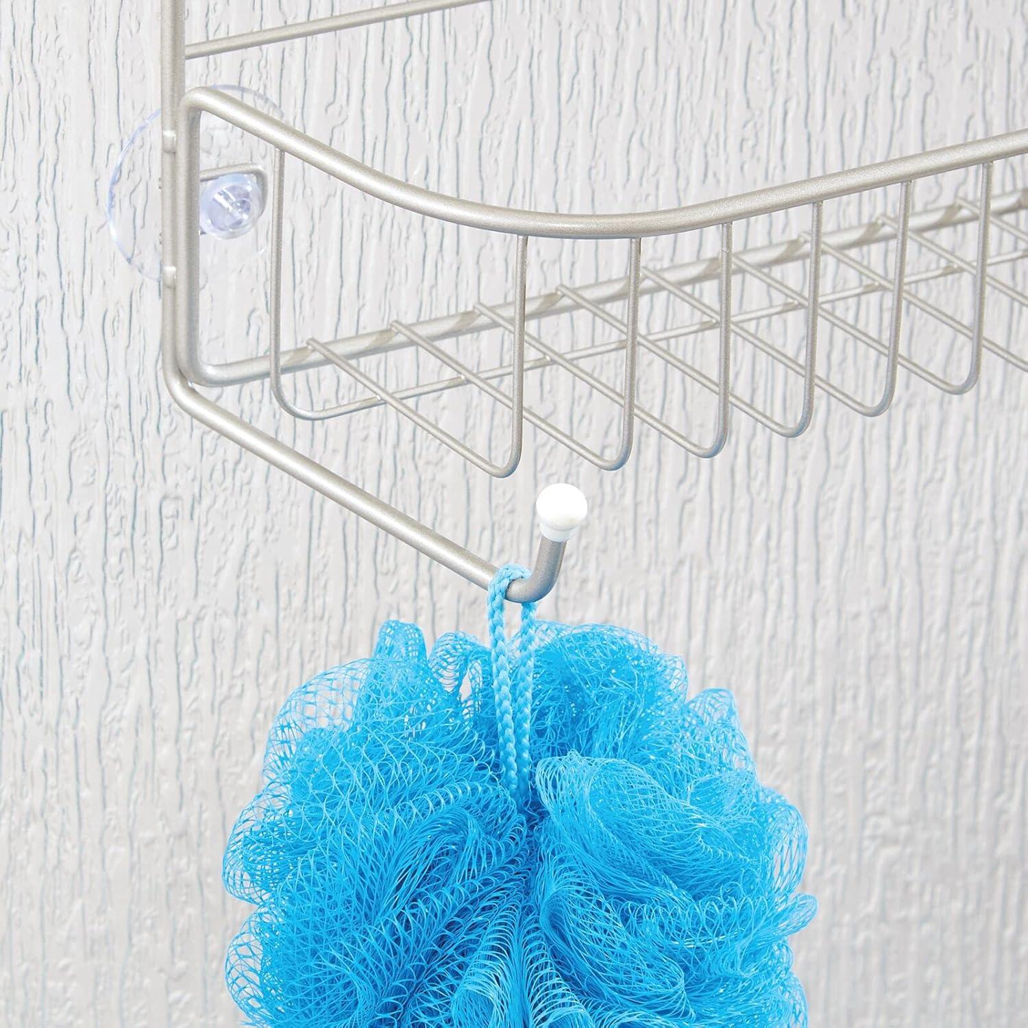 imagemDesign Extra Wide Metal Wire Over the Bathroom Shower Door Caddy Hanging Storage Organizer with BuiltIn Hooks and Baskets on 2 Levels for Shampoo Body Wash Loofahs Rust Resistant  SatinSatin