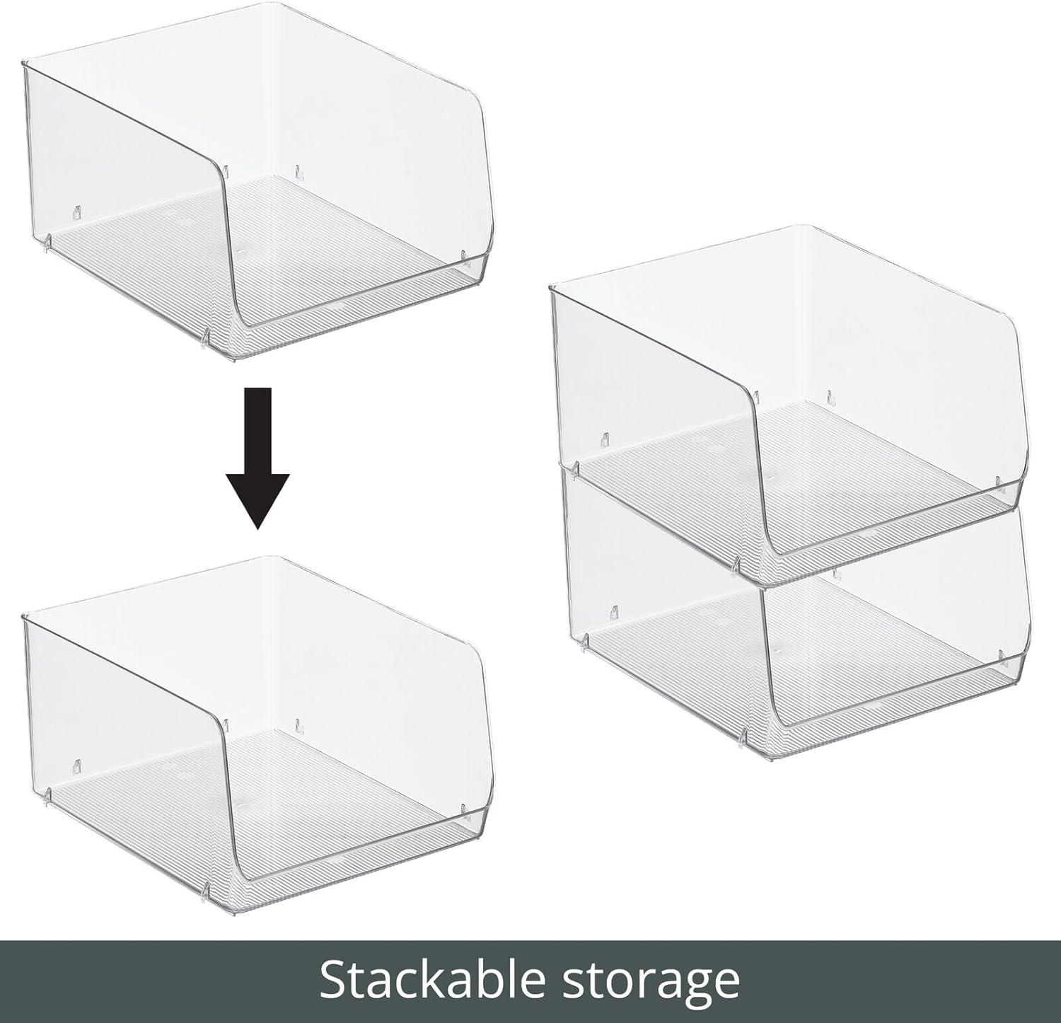 imagemDesign Extra Wide Stackable Plastic Food Storage Organizer Bin Basket with Open Front for Household Kitchen Cabinets Pantry Offices Closets Bedrooms Bathrooms  152quot Wide 2 Pack  Clear12 x 10 x 625 Pack of 4