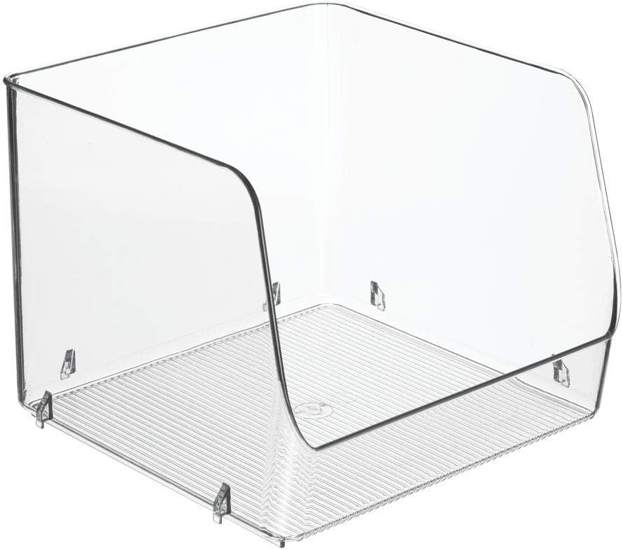 imagemDesign Extra Wide Stackable Plastic Food Storage Organizer Bin Basket with Open Front for Household Kitchen Cabinets Pantry Offices Closets Bedrooms Bathrooms  152quot Wide 2 Pack  Clear775 x 775 x 625 Pack of 2