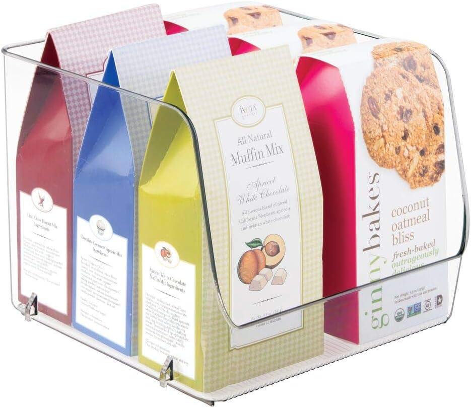 imagemDesign Extra Wide Stackable Plastic Food Storage Organizer Bin Basket with Open Front for Household Kitchen Cabinets Pantry Offices Closets Bedrooms Bathrooms  152quot Wide 2 Pack  Clear775 x 775 x 625 Pack of 2