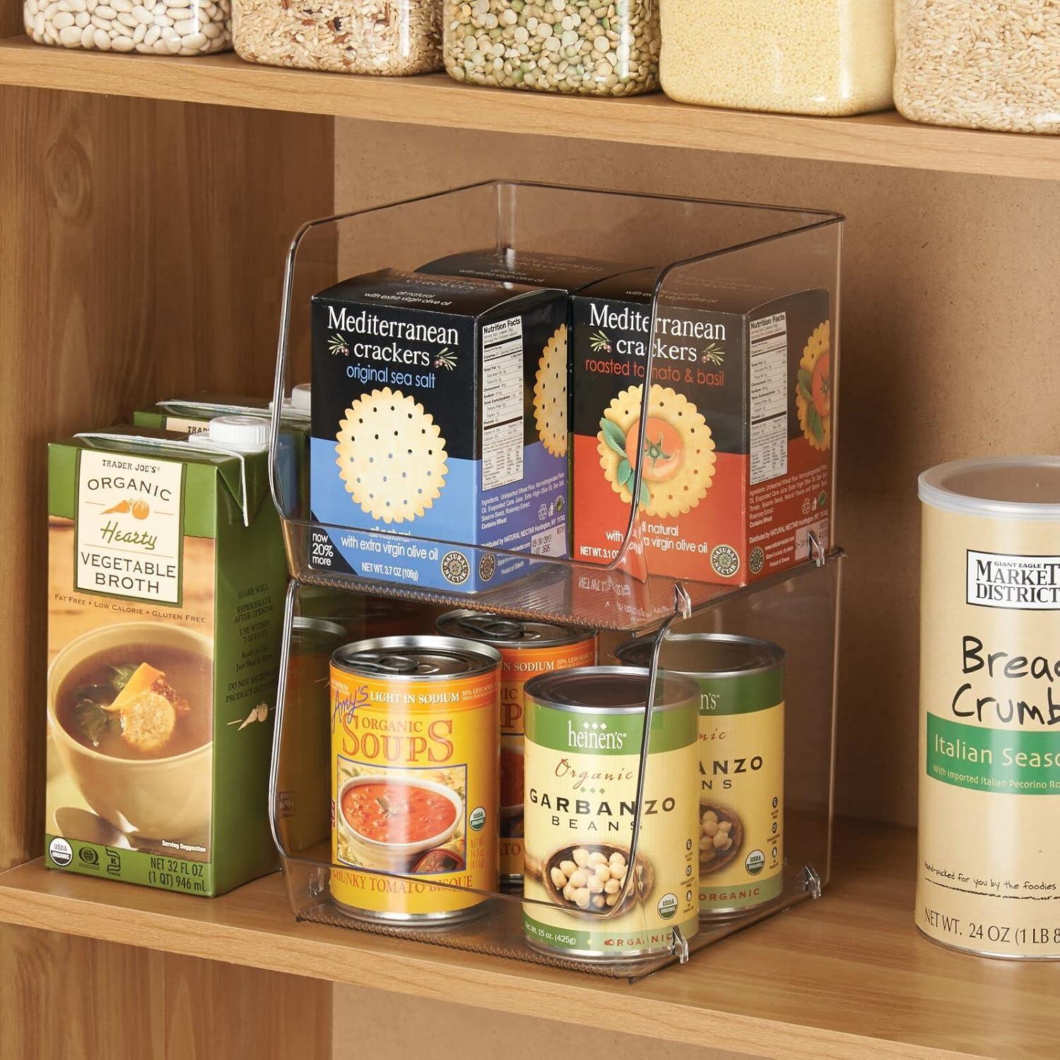 imagemDesign Extra Wide Stackable Plastic Food Storage Organizer Bin Basket with Open Front for Household Kitchen Cabinets Pantry Offices Closets Bedrooms Bathrooms  152quot Wide 2 Pack  Clear775 x 775 x 625 Pack of 4