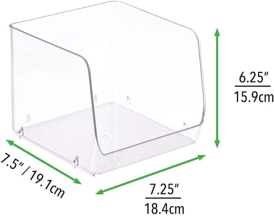 imagemDesign Extra Wide Stackable Plastic Food Storage Organizer Bin Basket with Open Front for Household Kitchen Cabinets Pantry Offices Closets Bedrooms Bathrooms  152quot Wide 2 Pack  Clear775 x 775 x 625 Pack of 2