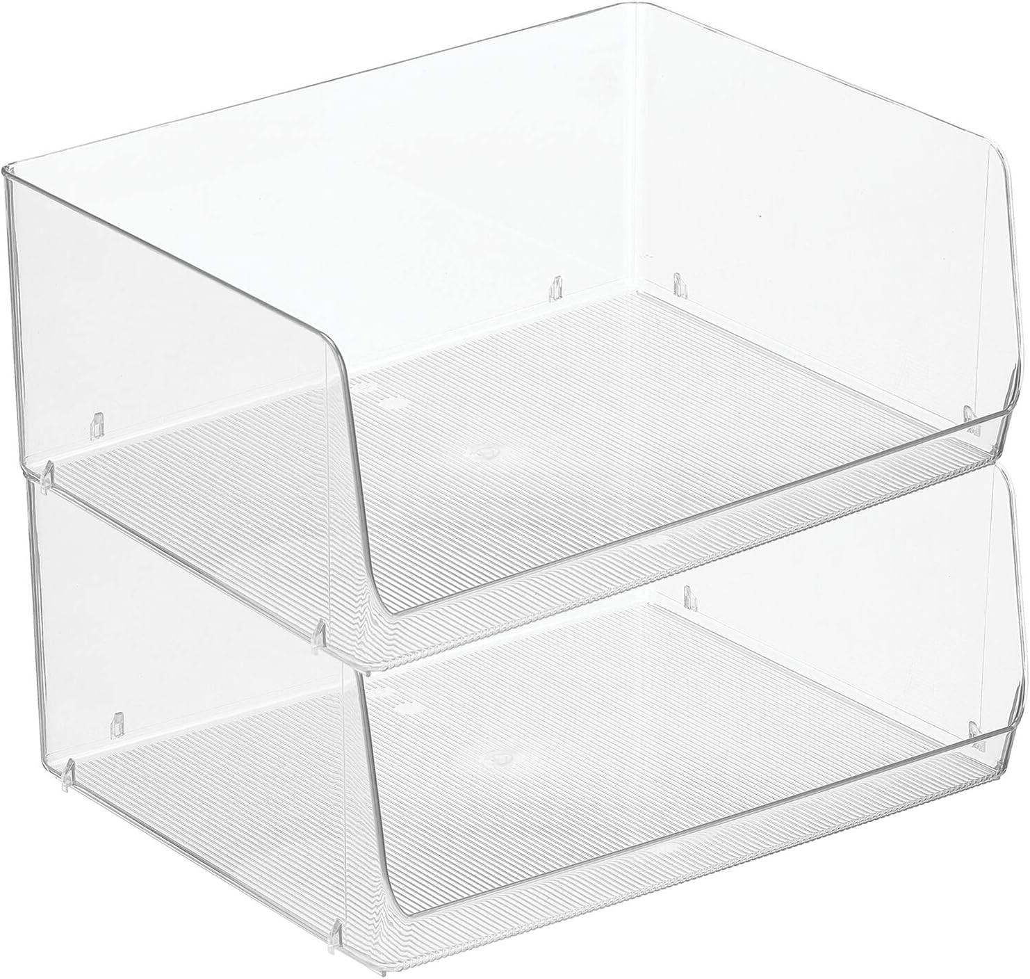 imagemDesign Extra Wide Stackable Plastic Food Storage Organizer Bin Basket with Open Front for Household Kitchen Cabinets Pantry Offices Closets Bedrooms Bathrooms  152quot Wide 2 Pack  Clear12 x 15 x 625 Pack of 2