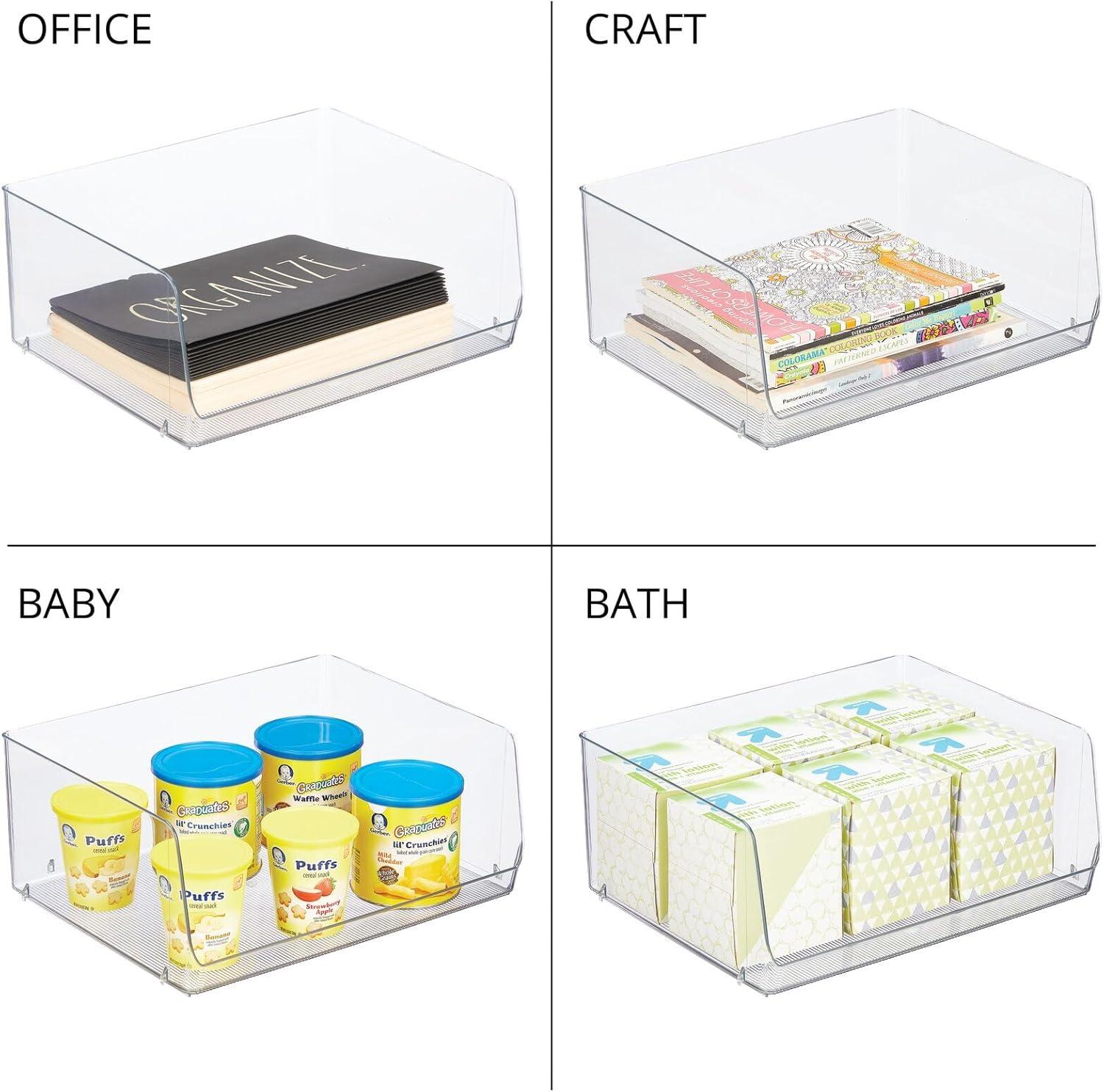 imagemDesign Extra Wide Stackable Plastic Food Storage Organizer Bin Basket with Open Front for Household Kitchen Cabinets Pantry Offices Closets Bedrooms Bathrooms  152quot Wide 2 Pack  Clear12 x 15 x 625 Pack of 2