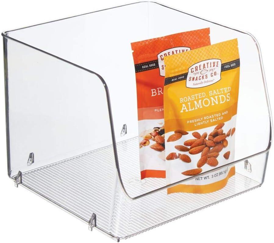 imagemDesign Extra Wide Stackable Plastic Food Storage Organizer Bin Basket with Open Front for Household Kitchen Cabinets Pantry Offices Closets Bedrooms Bathrooms  152quot Wide 2 Pack  Clear775 x 775 x 625 Pack of 2