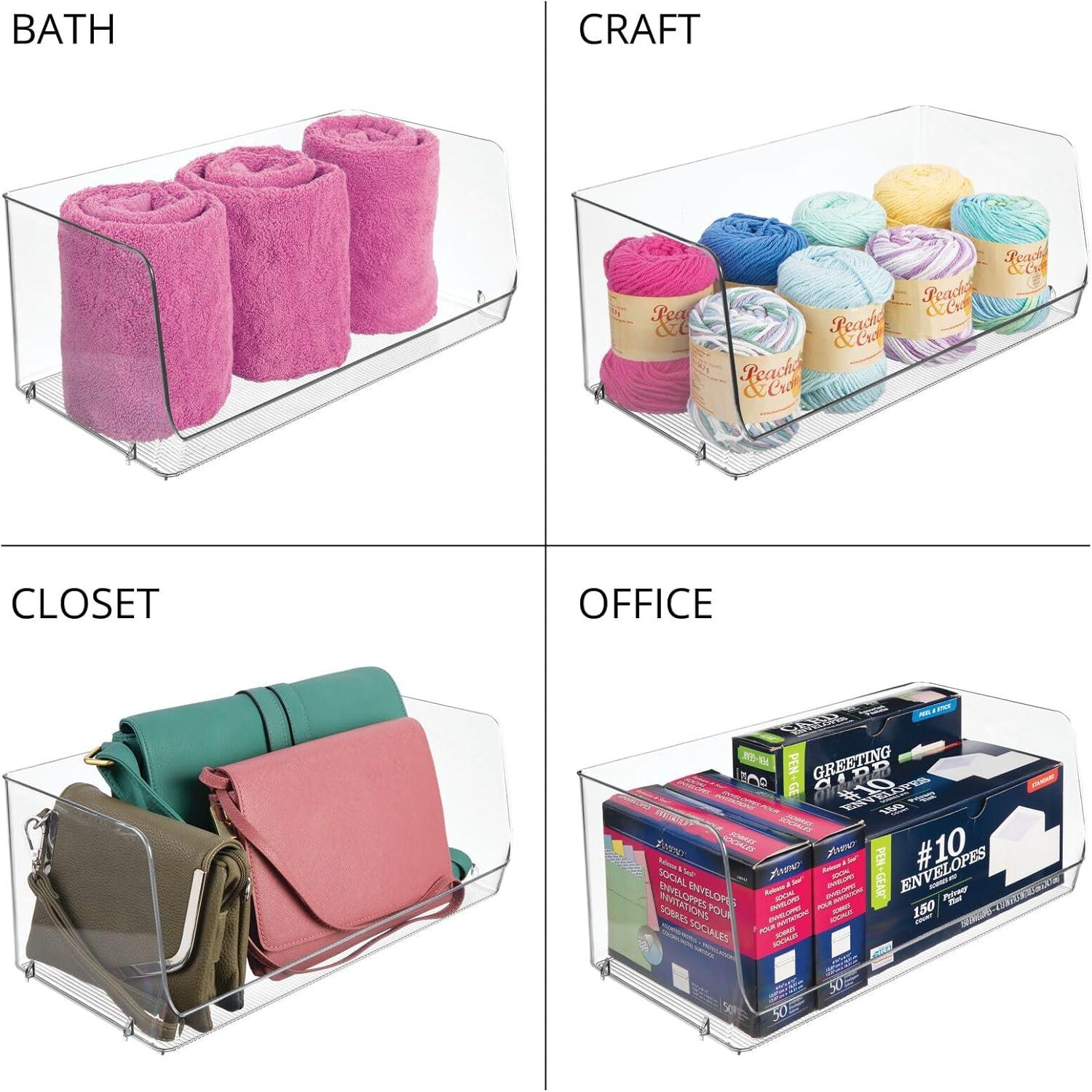 imagemDesign Extra Wide Stackable Plastic Food Storage Organizer Bin Basket with Open Front for Household Kitchen Cabinets Pantry Offices Closets Bedrooms Bathrooms  152quot Wide 2 Pack  Clear775 x 15 x 625 Pack of 2