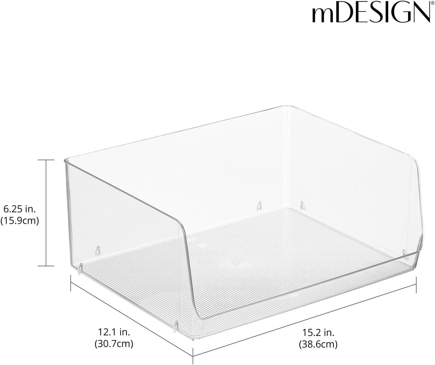 imagemDesign Extra Wide Stackable Plastic Food Storage Organizer Bin Basket with Open Front for Household Kitchen Cabinets Pantry Offices Closets Bedrooms Bathrooms  152quot Wide 2 Pack  Clear12 x 15 x 625 Pack of 2