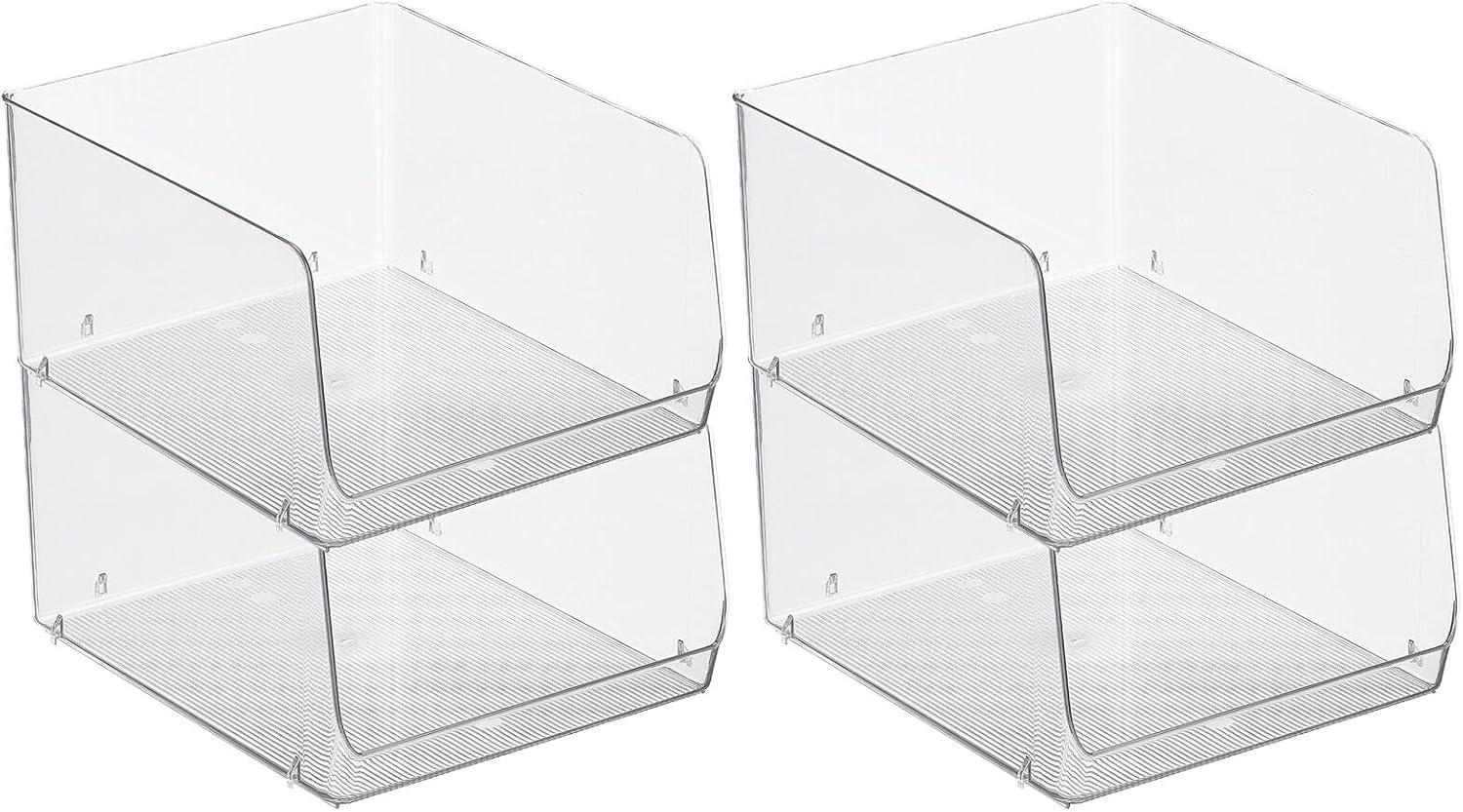 imagemDesign Extra Wide Stackable Plastic Food Storage Organizer Bin Basket with Open Front for Household Kitchen Cabinets Pantry Offices Closets Bedrooms Bathrooms  152quot Wide 2 Pack  Clear12 x 10 x 625 Pack of 4
