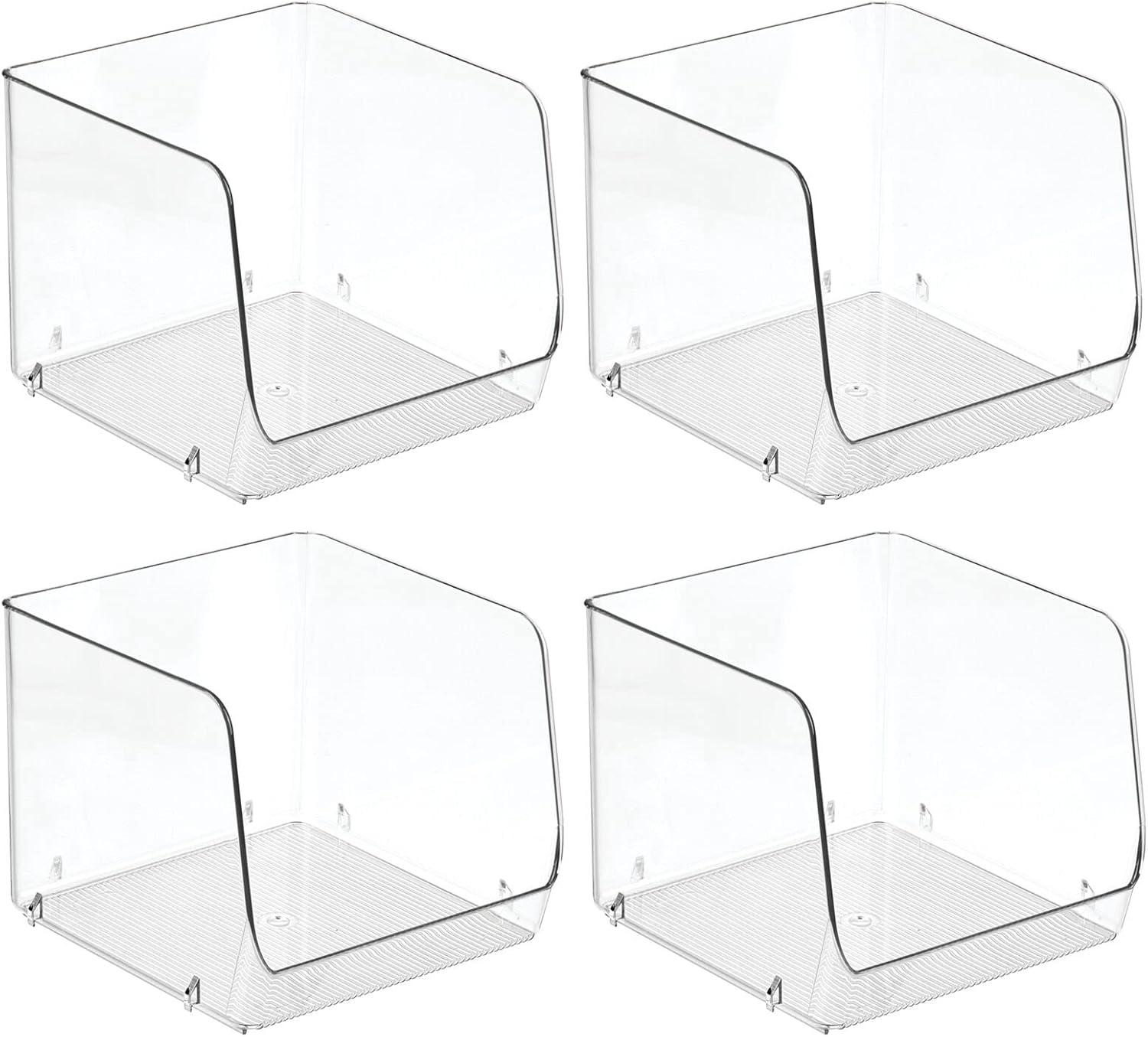 imagemDesign Extra Wide Stackable Plastic Food Storage Organizer Bin Basket with Open Front for Household Kitchen Cabinets Pantry Offices Closets Bedrooms Bathrooms  152quot Wide 2 Pack  Clear775 x 775 x 625 Pack of 4