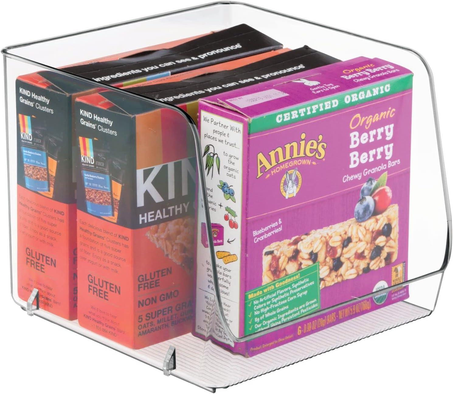 imagemDesign Extra Wide Stackable Plastic Food Storage Organizer Bin Basket with Open Front for Household Kitchen Cabinets Pantry Offices Closets Bedrooms Bathrooms  152quot Wide 2 Pack  Clear775 x 775 x 625 Pack of 4