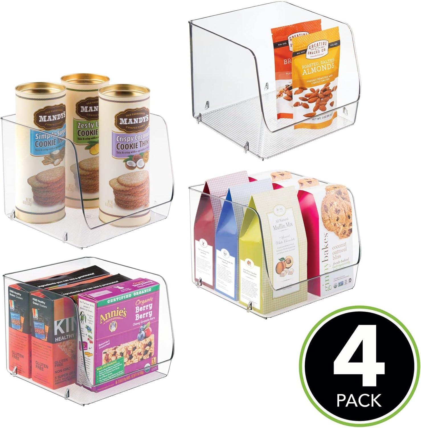 imagemDesign Extra Wide Stackable Plastic Food Storage Organizer Bin Basket with Open Front for Household Kitchen Cabinets Pantry Offices Closets Bedrooms Bathrooms  152quot Wide 2 Pack  Clear775 x 775 x 625 Pack of 4