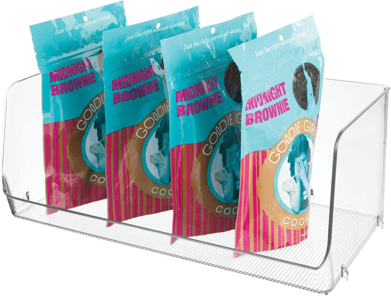 imagemDesign Extra Wide Stackable Plastic Food Storage Organizer Bin Basket with Open Front for Household Kitchen Cabinets Pantry Offices Closets Bedrooms Bathrooms  152quot Wide 2 Pack  Clear775 x 15 x 625 Pack of 2