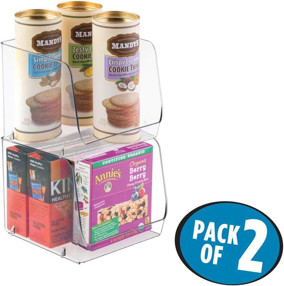 imagemDesign Extra Wide Stackable Plastic Food Storage Organizer Bin Basket with Open Front for Household Kitchen Cabinets Pantry Offices Closets Bedrooms Bathrooms  152quot Wide 2 Pack  Clear775 x 775 x 625 Pack of 2