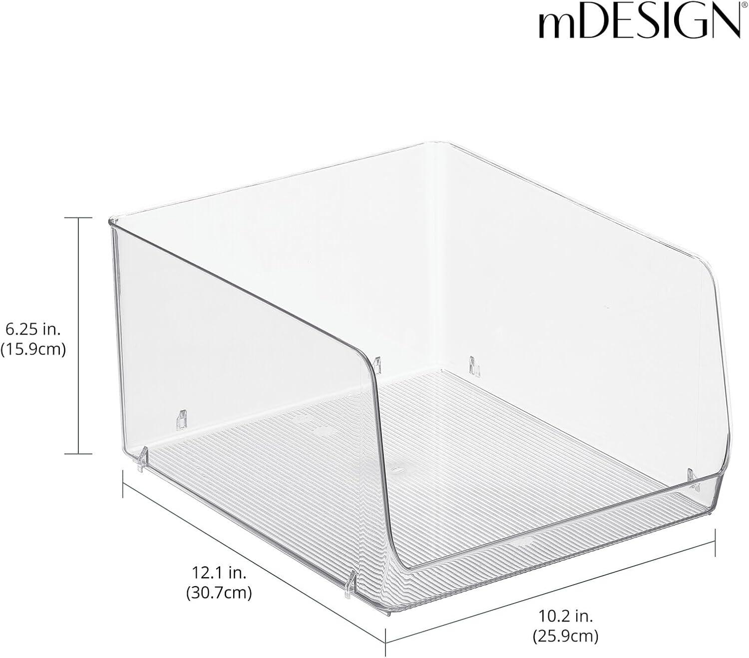 imagemDesign Extra Wide Stackable Plastic Food Storage Organizer Bin Basket with Open Front for Household Kitchen Cabinets Pantry Offices Closets Bedrooms Bathrooms  152quot Wide 2 Pack  Clear12 x 10 x 625 Pack of 4